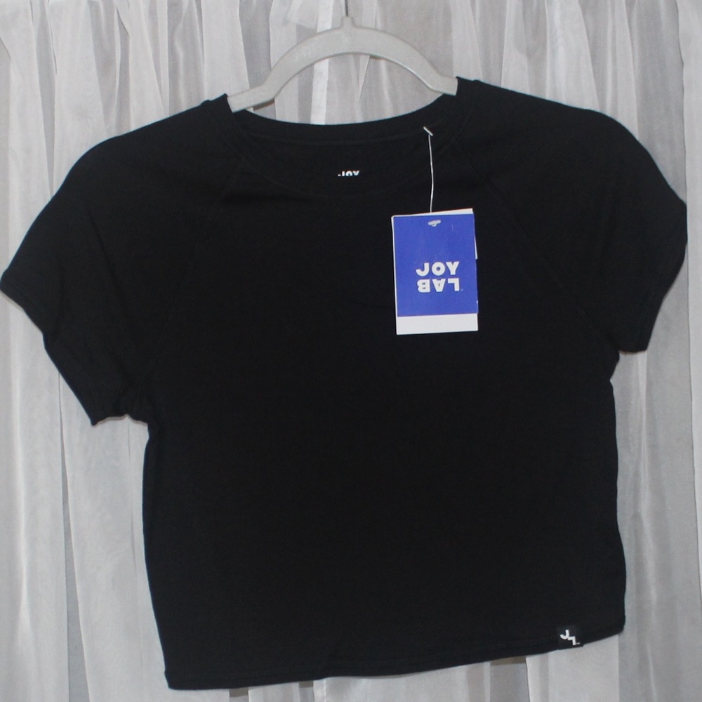 NWT JoyLab Women's Knit Cropped Short Sleeve Top black